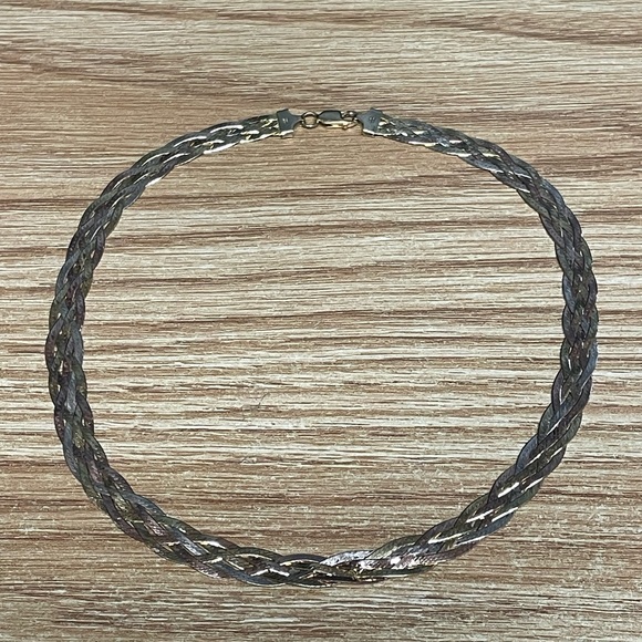 Tritone Silver Serpentine Weave Braided 16” Necklace, Italy Stamped #3783 - Picture 1 of 4